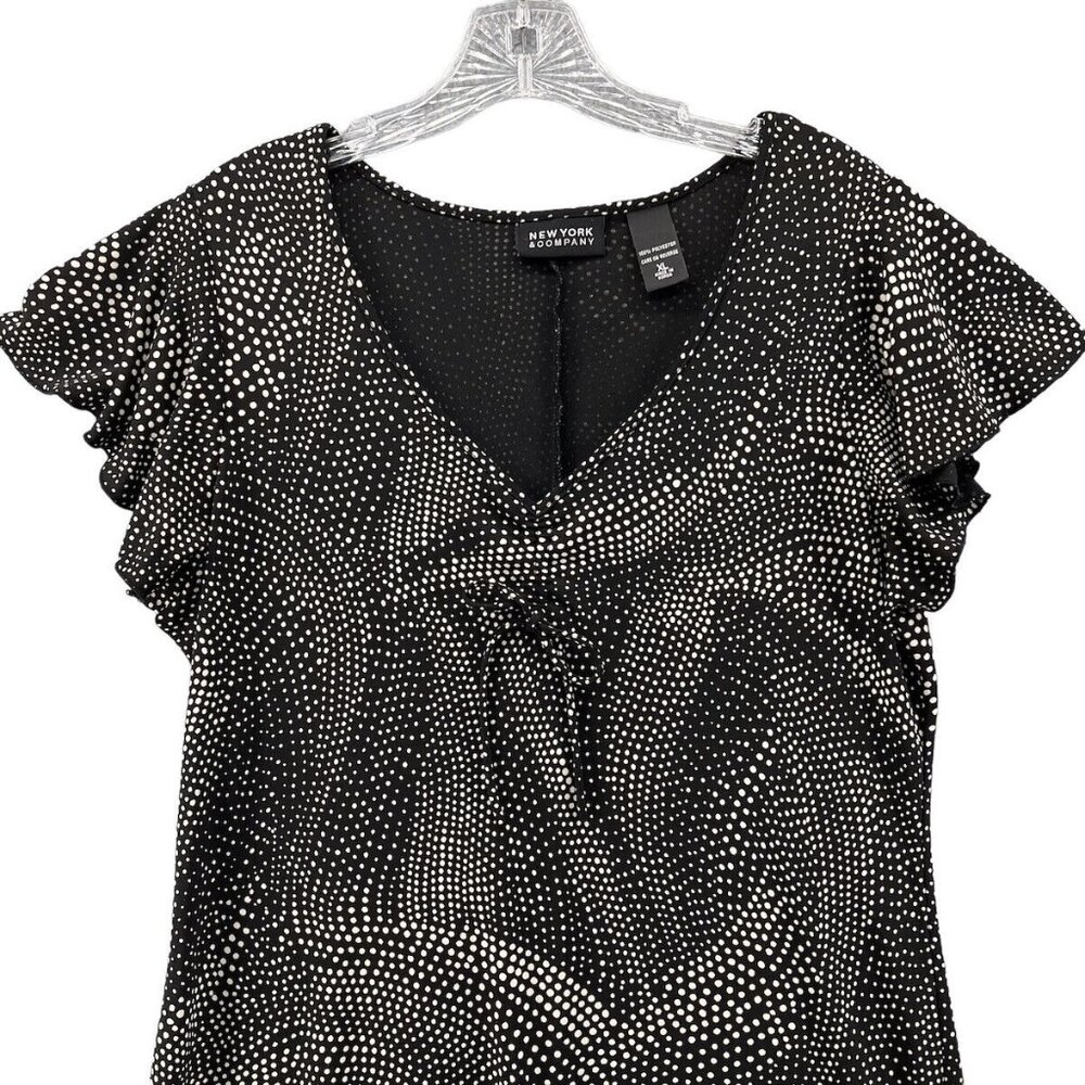 New York & Co Women Dress Size XL Swirl Polka Dot Black White - Picture 2 of 9